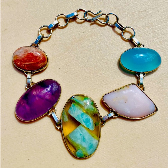 Jewelry - Semiprecious stones & sterling silver handcrafted bracelet size 7-8”